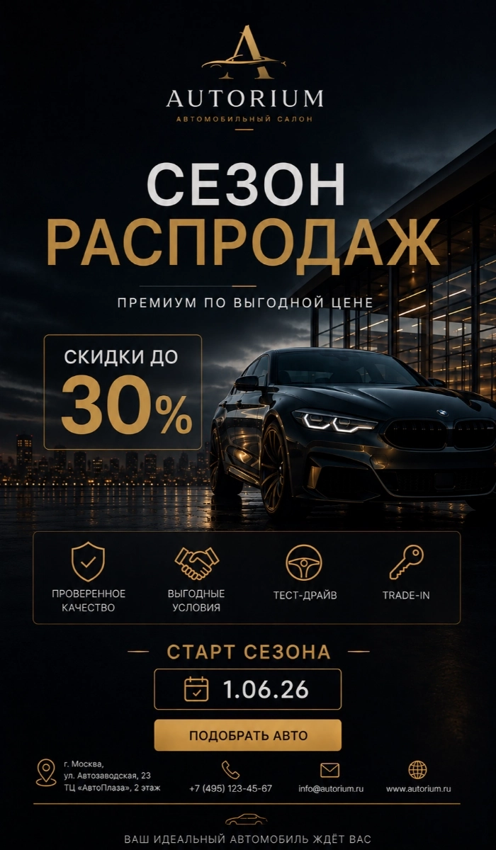 Пример e-mail письма о начале сезона распродаж автомобилей, сгенерированный нейросетью