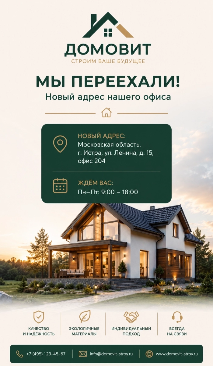 Пример e-mail письма о смене адреса офиса, сгенерированный нейросетью