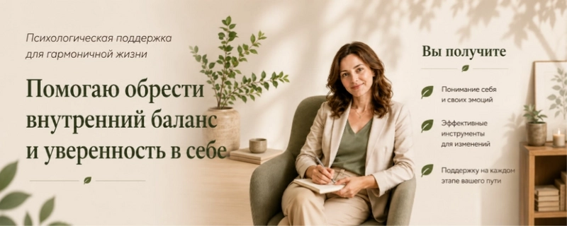 Пример обложки ВК частного психолога, сгенерированный нейросетью