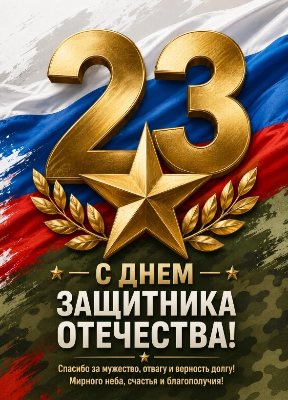 Пример открытки С 23 февраля, сгенерированный нейросетью