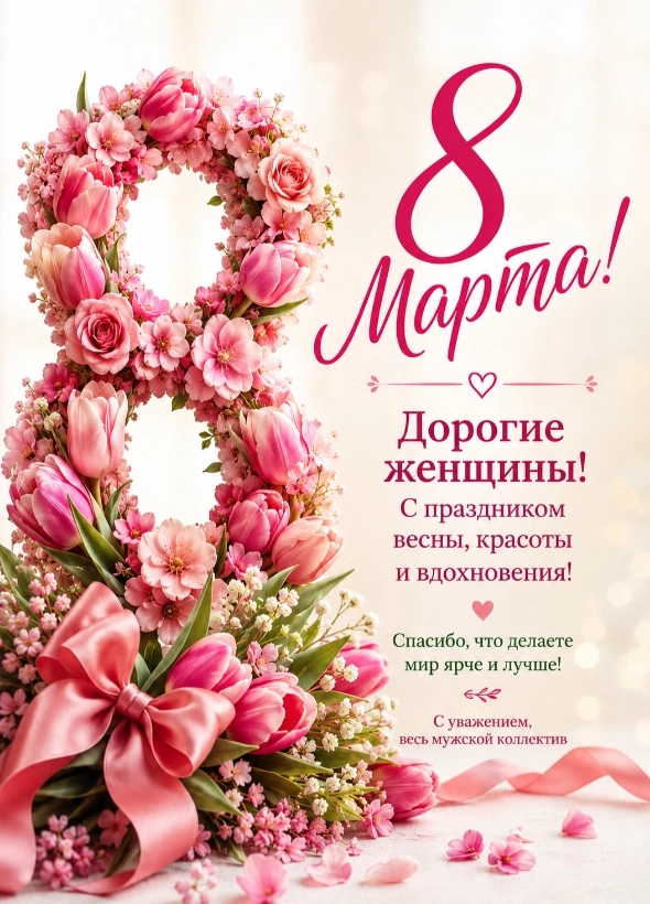 Пример открытки С 8 марта, сгенерированный нейросетью