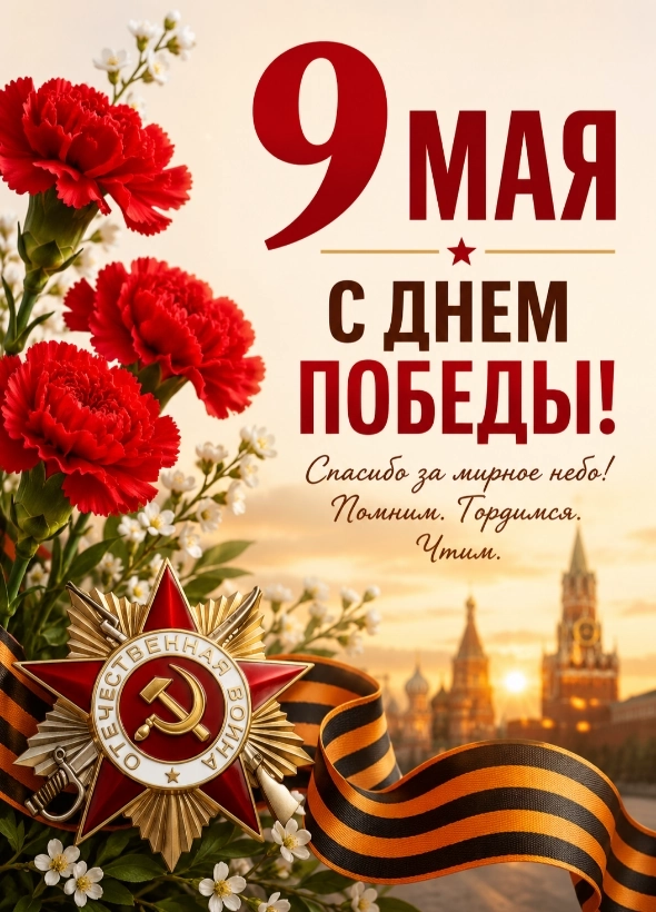 Пример открытки С Днем Победы, сгенерированный нейросетью