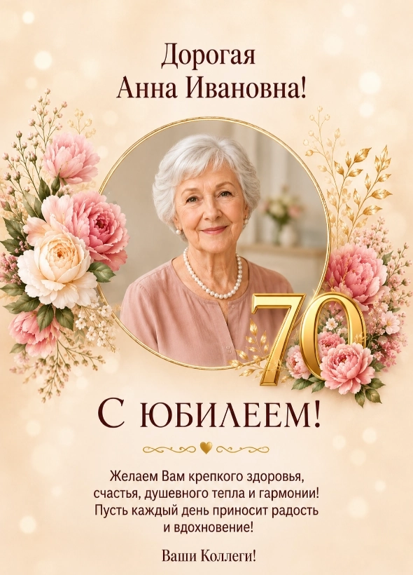 Пример открытки С Юбилеем, сгенерированный нейросетью
