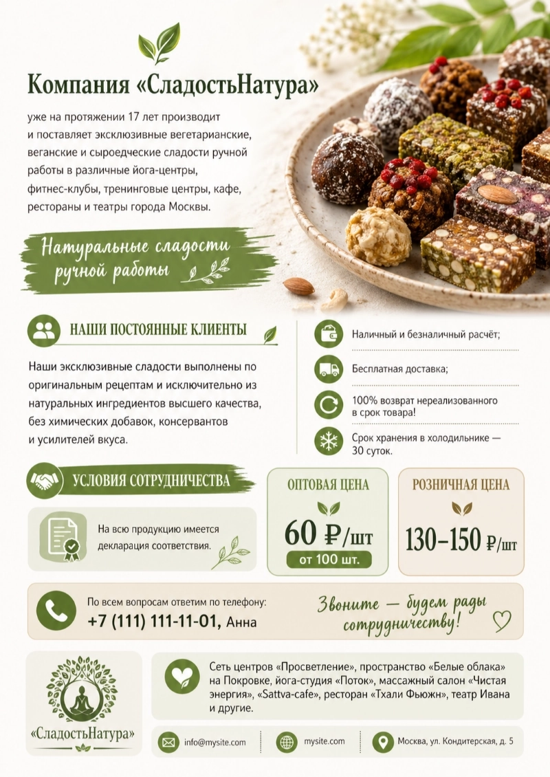 Пример КП на поставку сладостей, сгенерированный нейросетью