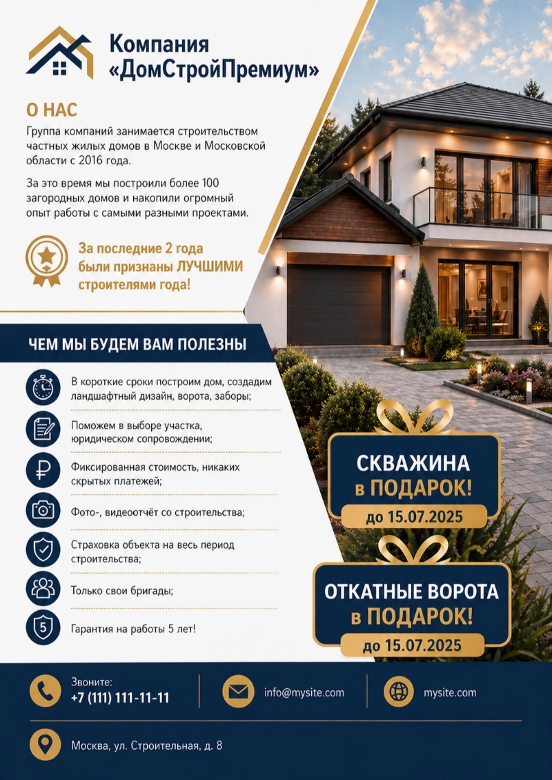 Пример КП строительной компании, сгенерированный нейросетью