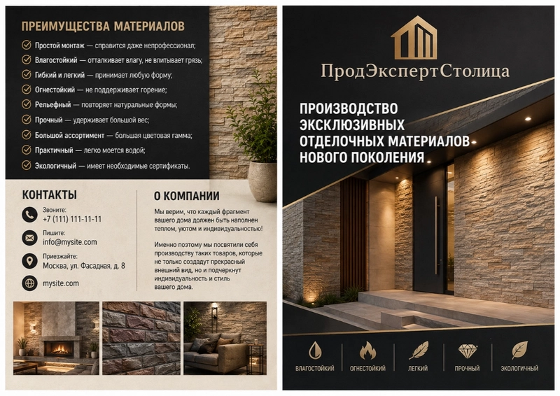 Пример буклета производителя отделочных материалов, сгенерированный нейросетью