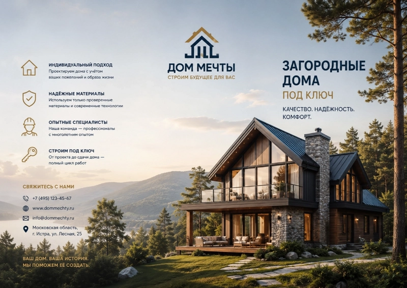 Пример буклета строительной компании, сгенерированный нейросетью