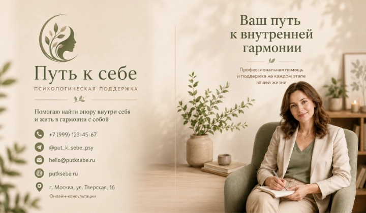 Пример визитки психолога, сгенерированный нейросетью