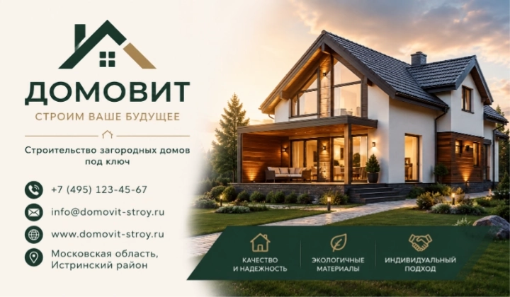 Пример визитки строительной компании, сгенерированный нейросетью