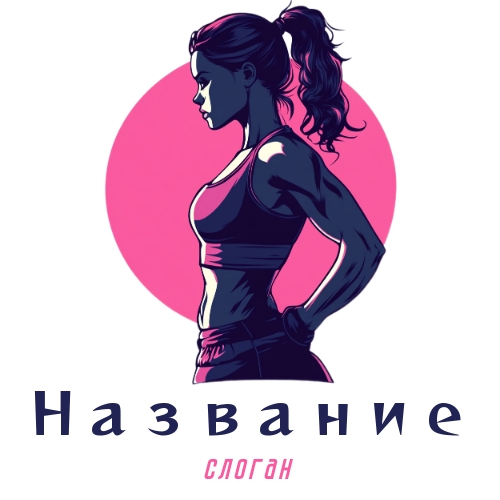 Шаблон логотипа женского фитнес-клуба на круглом розовом фоне. Шаблон логотипа женского фитнес-клуба на круглом розовом фоне.