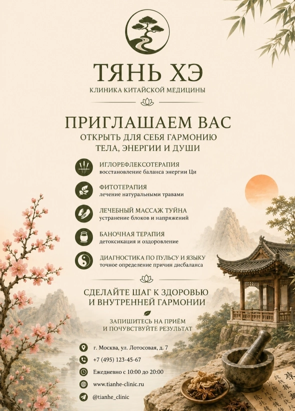 Пример листовки клиники китайской медицины, сгенерированный нейросетью
