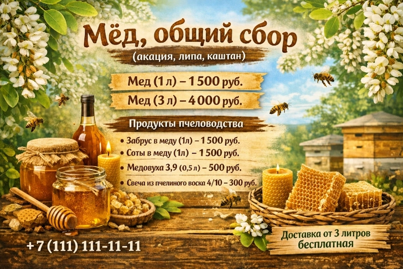 Пример листовки о продаже меда, сгенерированный нейросетью