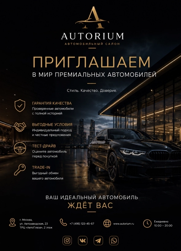 Пример рекламной листовки автосалона, сгенерированный нейросетью