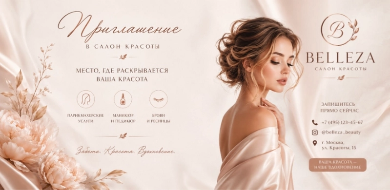 Пример рекламного флаера салона красоты, сгенерированный нейросетью