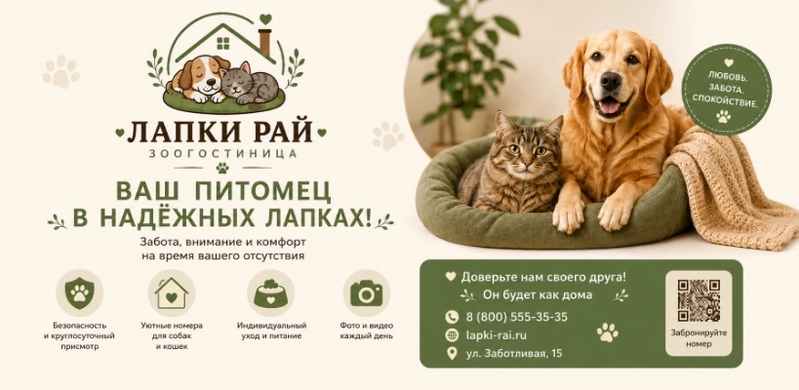 Пример рекламного флаера зоогостиницы, сгенерированный нейросетью