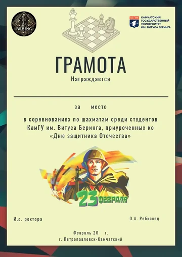Пример грамоты шахматного турнира