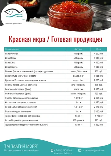 Пример прайс-листа поставщика рыбной продукции